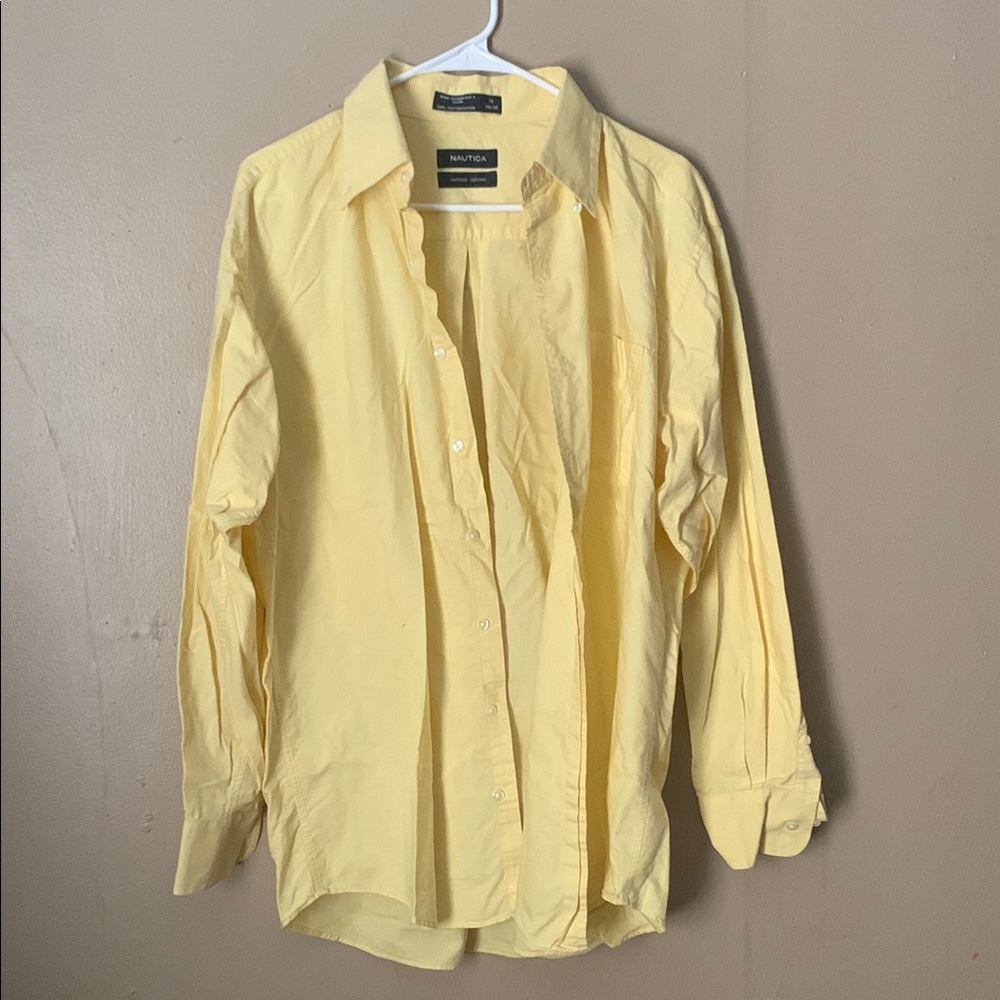 Nautica Yellow Casual Button Down Shirt Long Sleeve